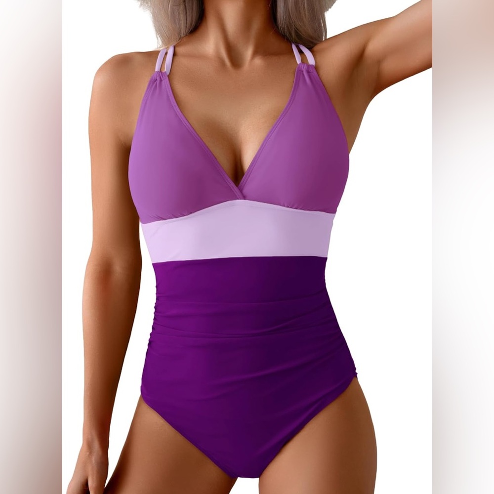 NWT- Colorblock Purple One-Piece Swimsuit